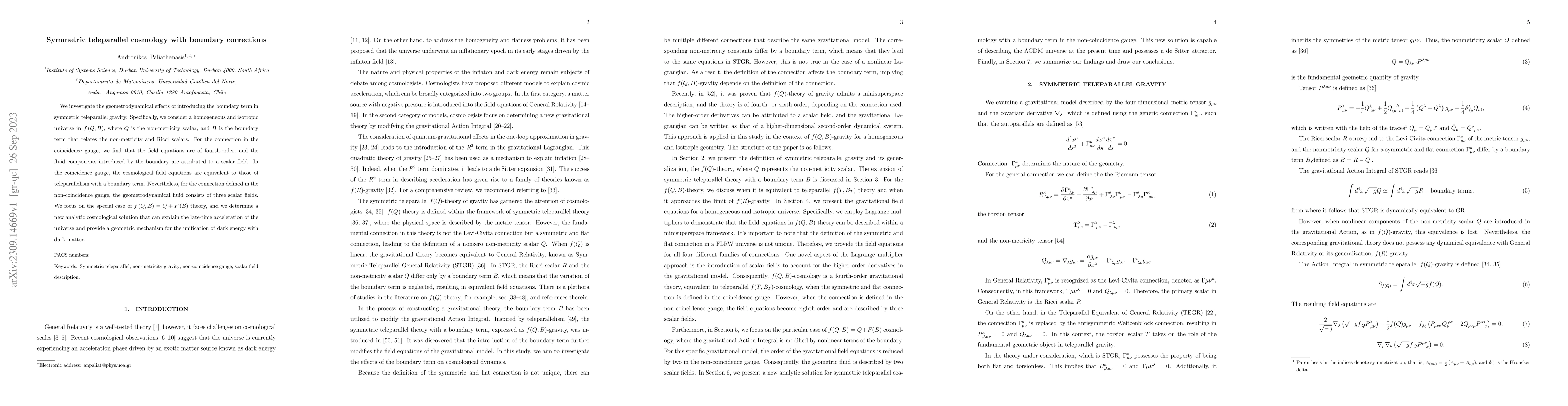Thumbnail for Symmetric teleparallel cosmology with boundary corrections