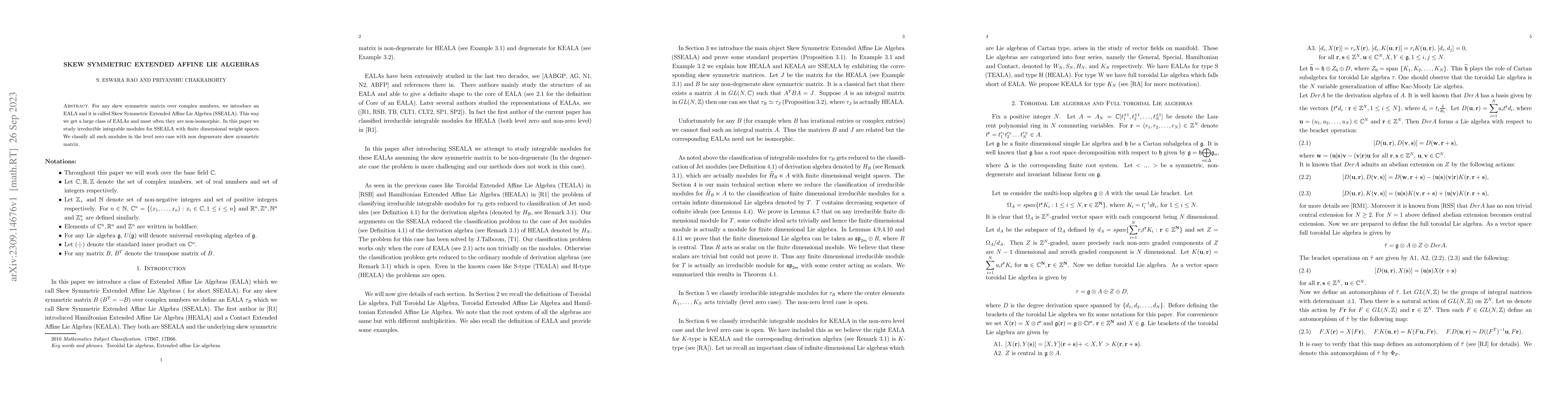 Thumbnail for Skew Symmetric Extended Affine Lie algebras
