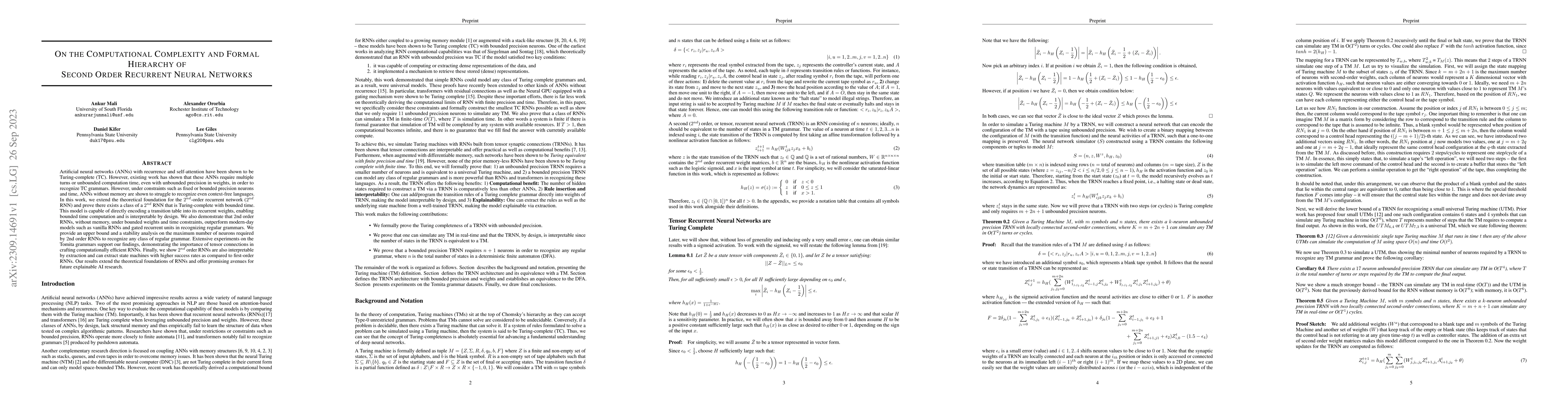 Thumbnail for On the Computational Complexity and Formal Hierarchy of Second Order
  Recurrent Neural Networks