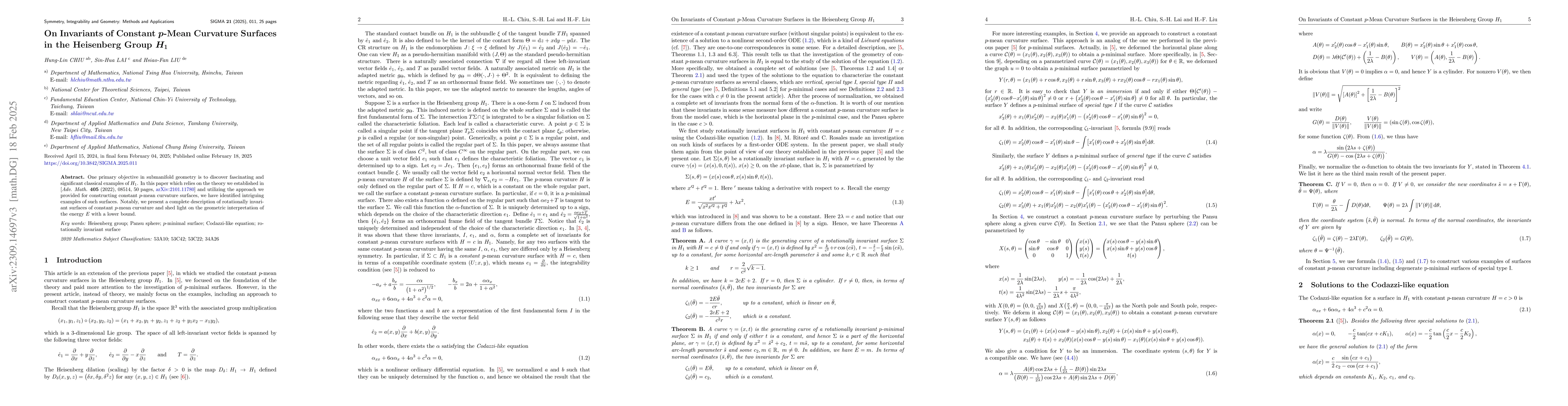 Thumbnail for On invariants of constant $p$-mean curvature surfaces in the Heisenberg
  group $H_{1}$