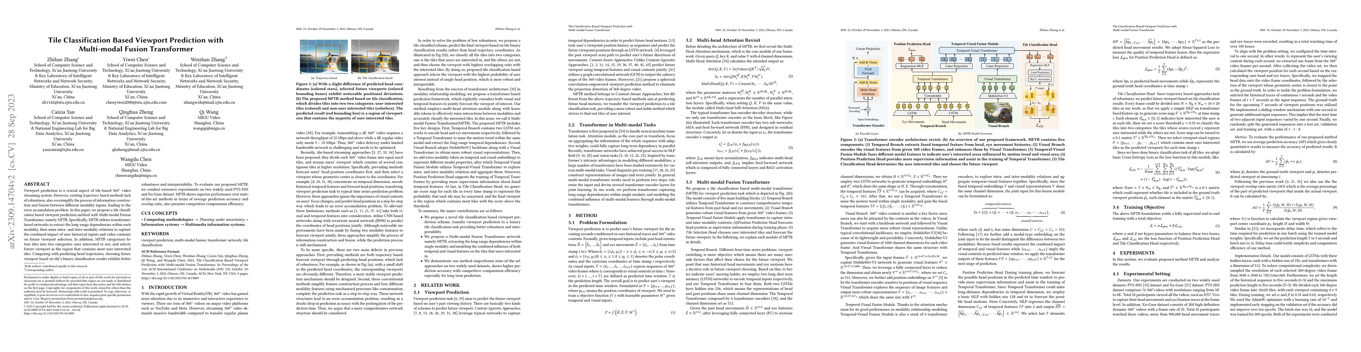 Thumbnail for Tile Classification Based Viewport Prediction with Multi-modal Fusion
  Transformer