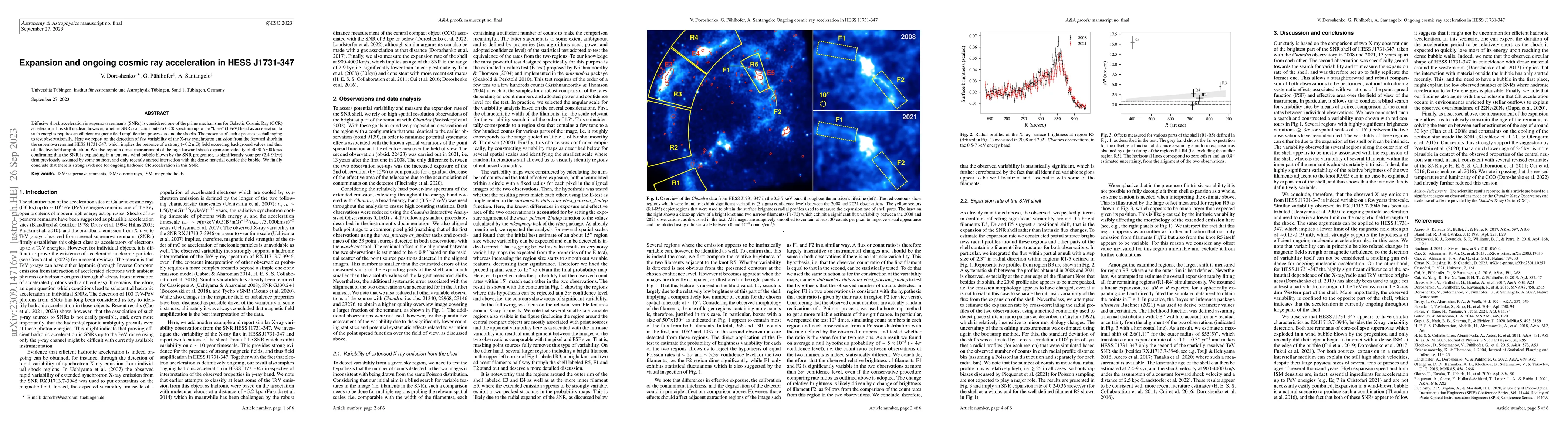 Thumbnail for Expansion and ongoing cosmic ray acceleration in HESS J1731-347