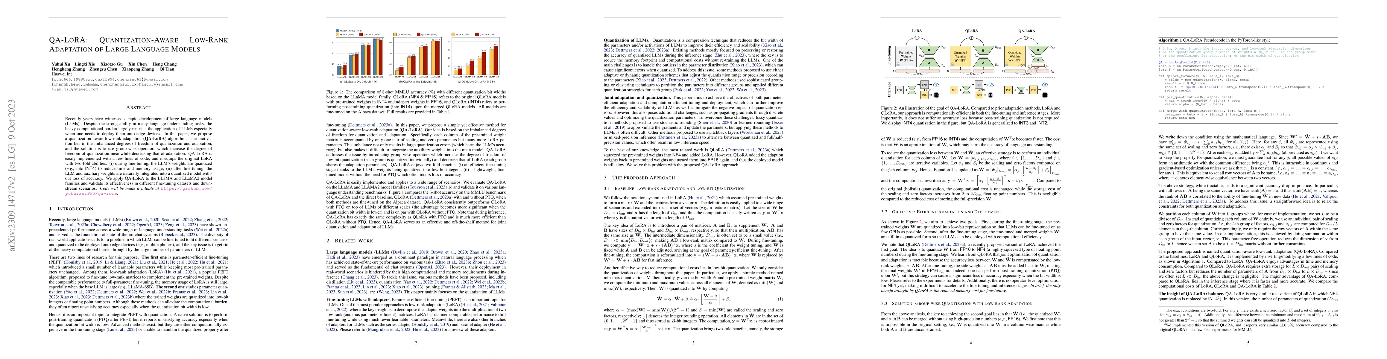 Thumbnail for QA-LoRA: Quantization-Aware Low-Rank Adaptation of Large Language Models