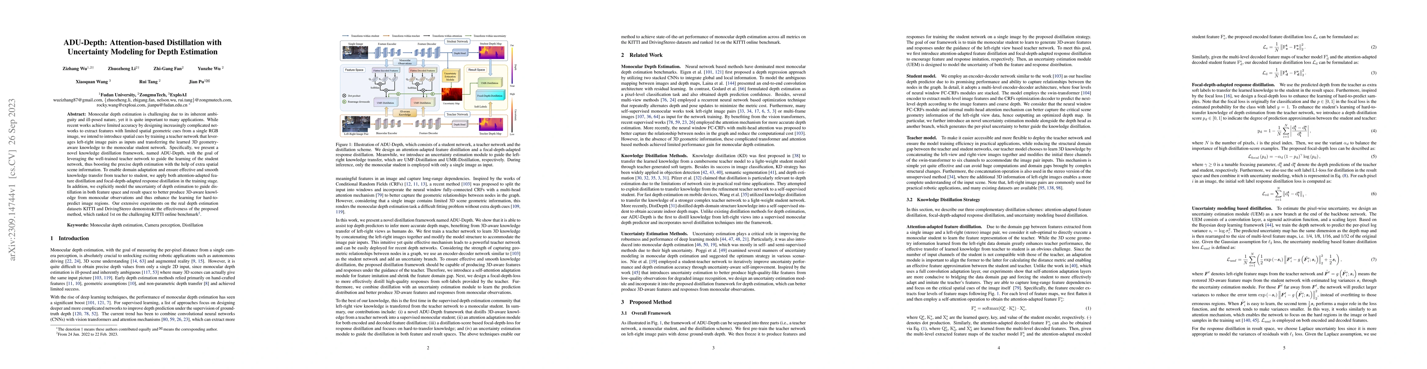 Thumbnail for ADU-Depth: Attention-based Distillation with Uncertainty Modeling for
  Depth Estimation