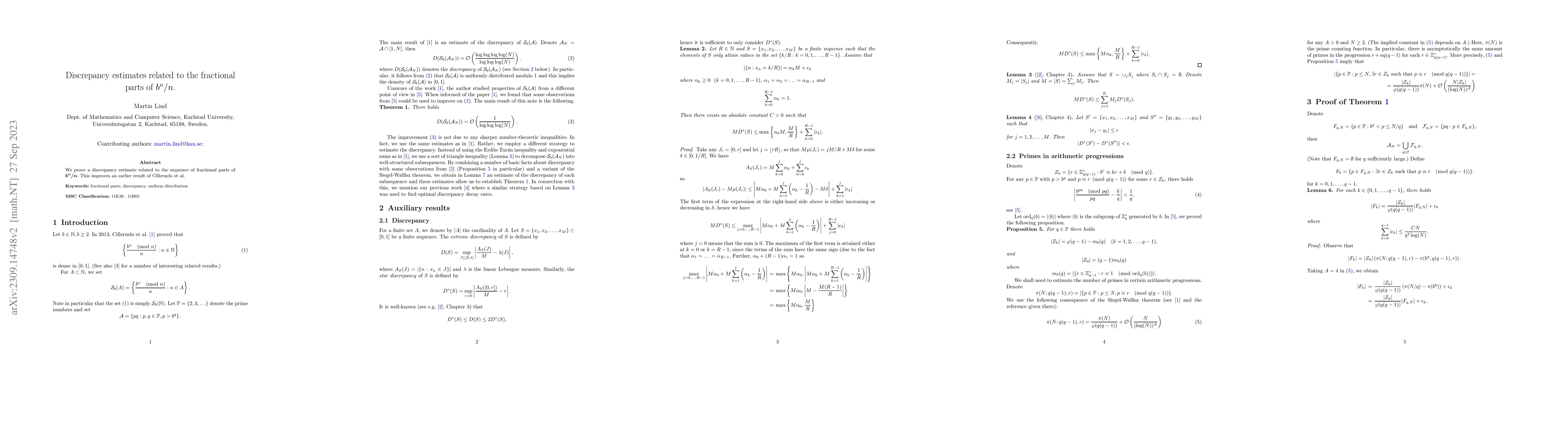 Thumbnail for Discrepancy estimates related to the fractional parts of $b^n/n$