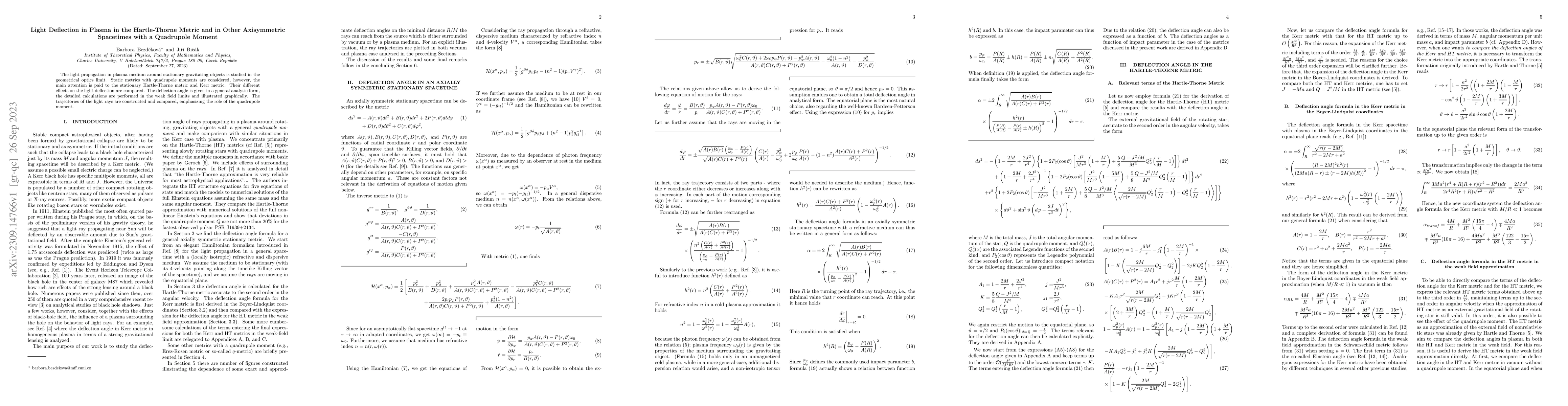 Thumbnail for Light Deflection in Plasma in the Hartle-Thorne Metric and in Other
  Axisymmetric Spacetimes with a Quadrupole Moment