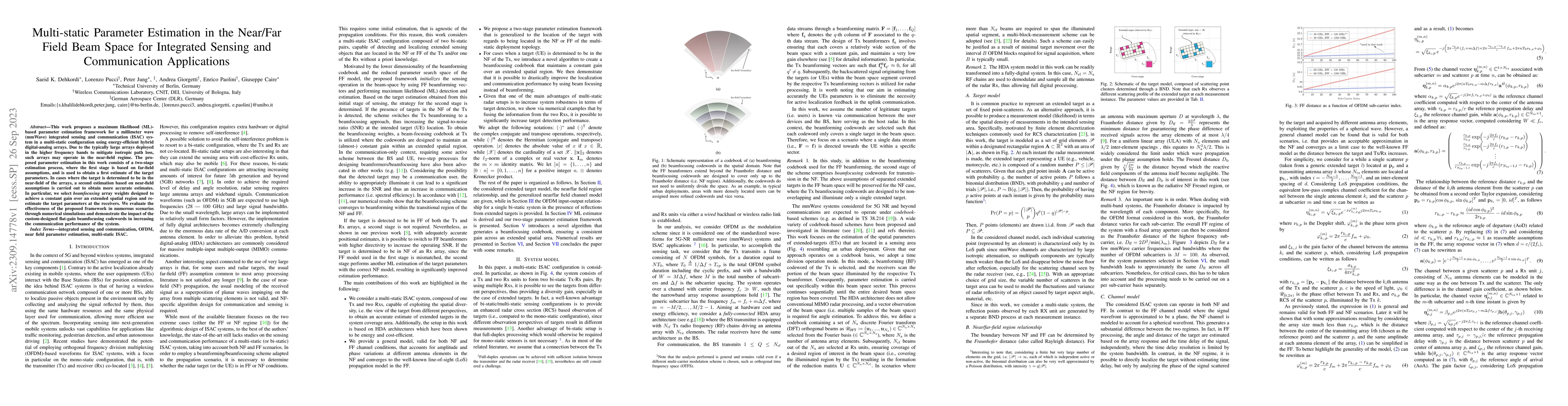 Thumbnail for Multi-static Parameter Estimation in the Near/Far Field Beam Space for
  Integrated Sensing and Communication Applications