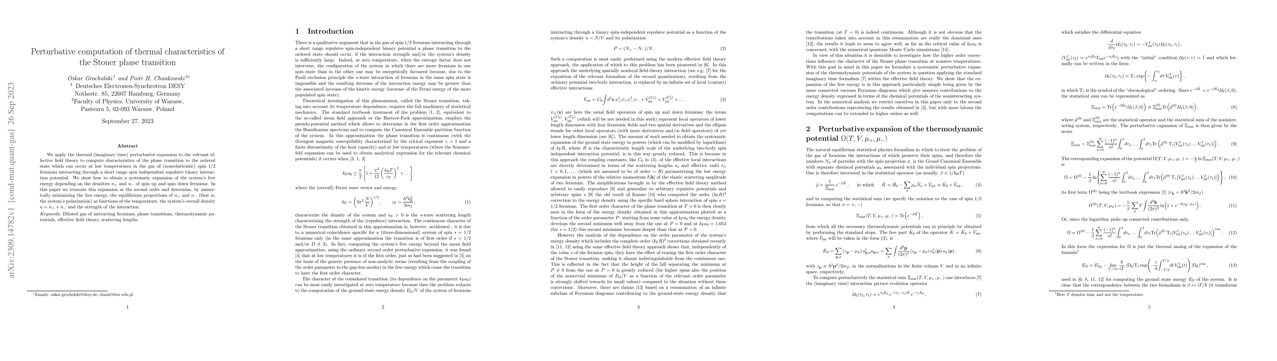 Thumbnail for Perturbative computation of thermal characteristics of the Stoner phase
  transition
