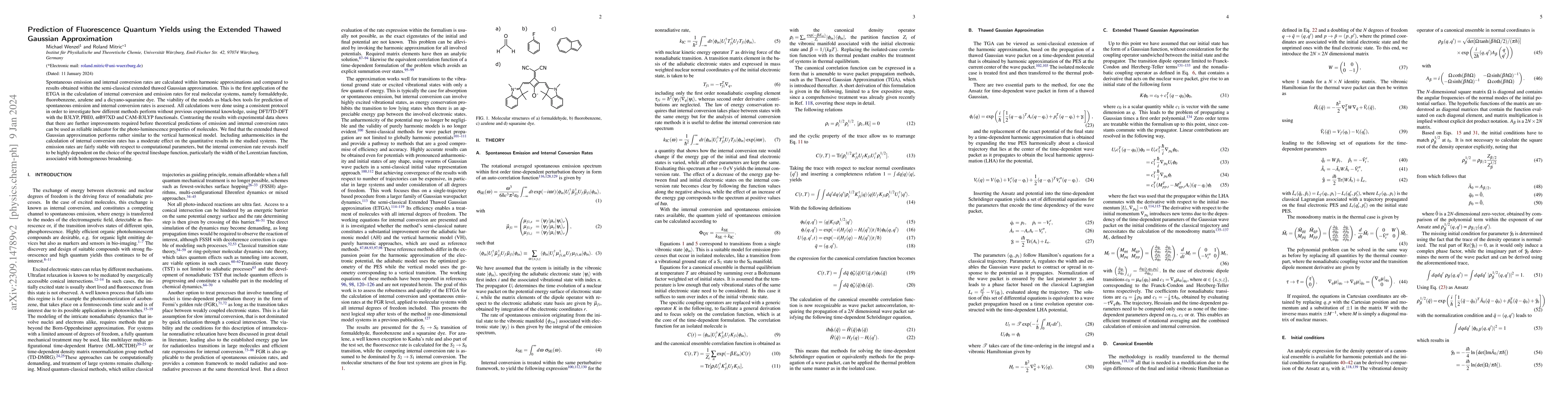 Thumbnail for Prediction of Fluorescence Quantum Yields using the Extended Thawed
  Gaussian Approximation