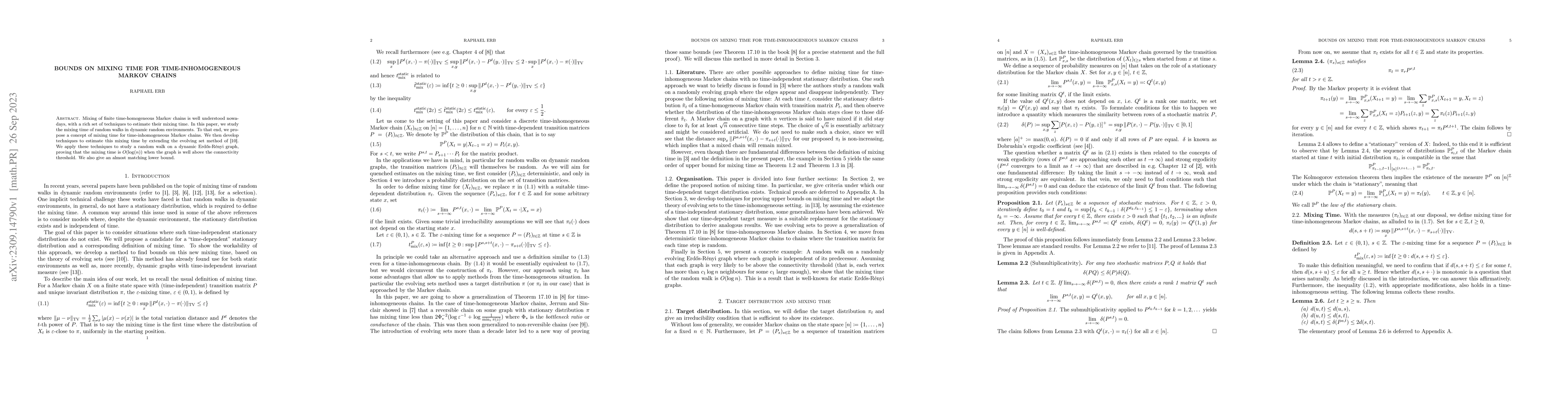 Thumbnail for Bounds on Mixing Time for Time-Inhomogeneous Markov Chains