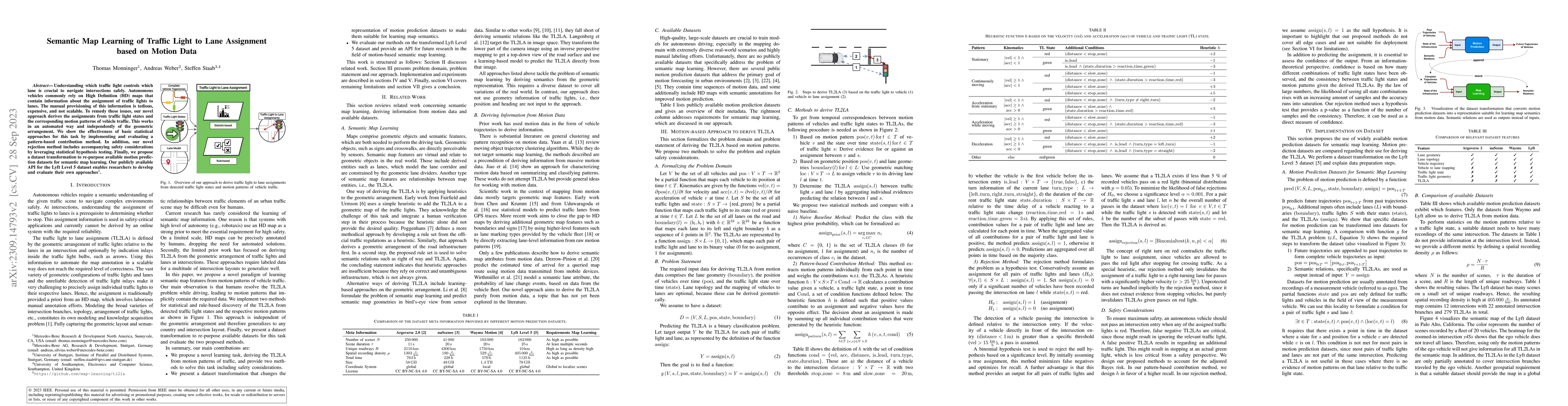 Thumbnail for Semantic Map Learning of Traffic Light to Lane Assignment based on
  Motion Data