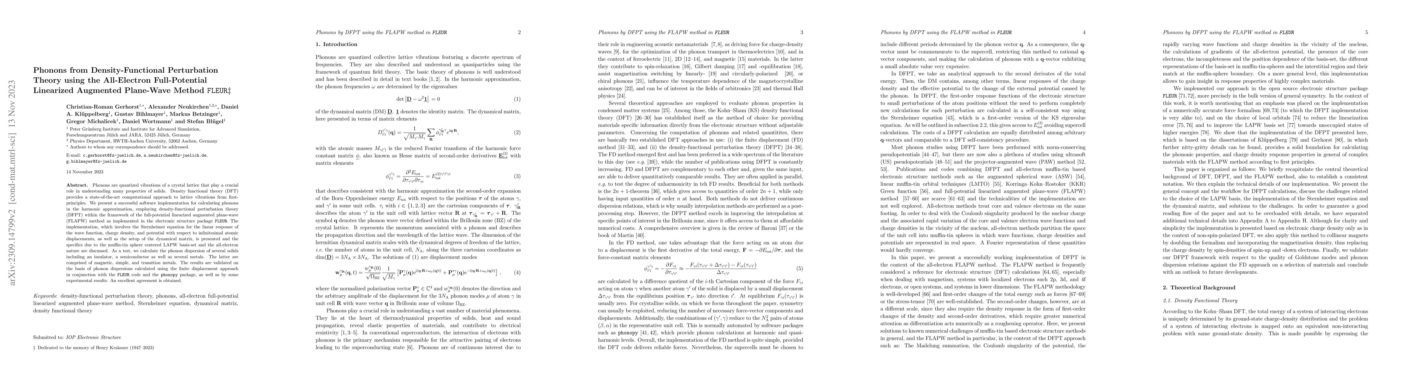 Thumbnail for Phonons from Density-Functional Perturbation Theory using the
  All-Electron Full-Potential Linearized Augmented Plane-Wave Method FLEUR
