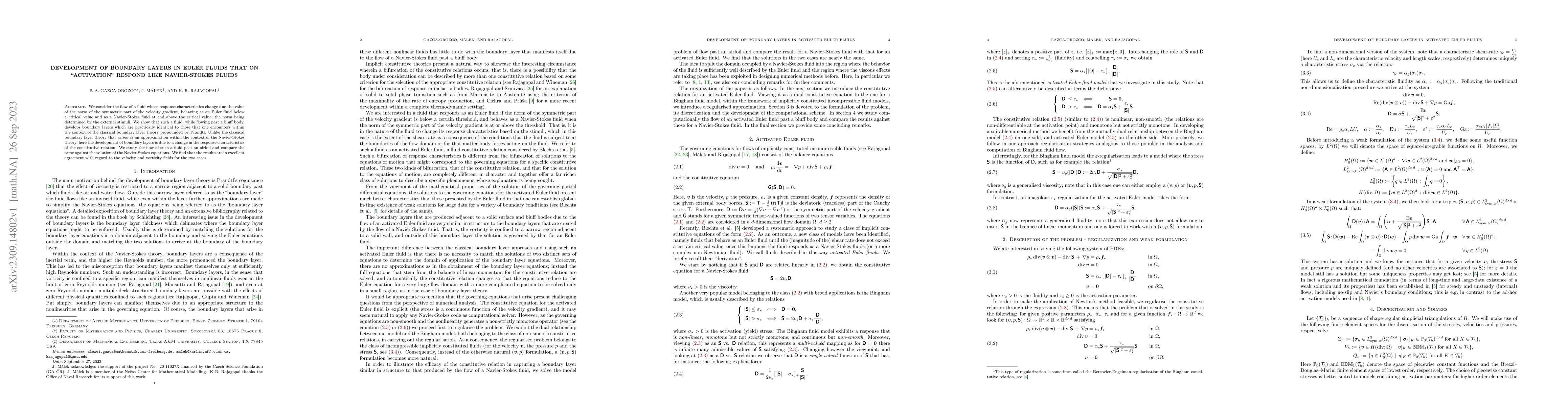 Thumbnail for Development of boundary layers in Euler fluids that on "activation''
  respond like Navier-Stokes fluids
