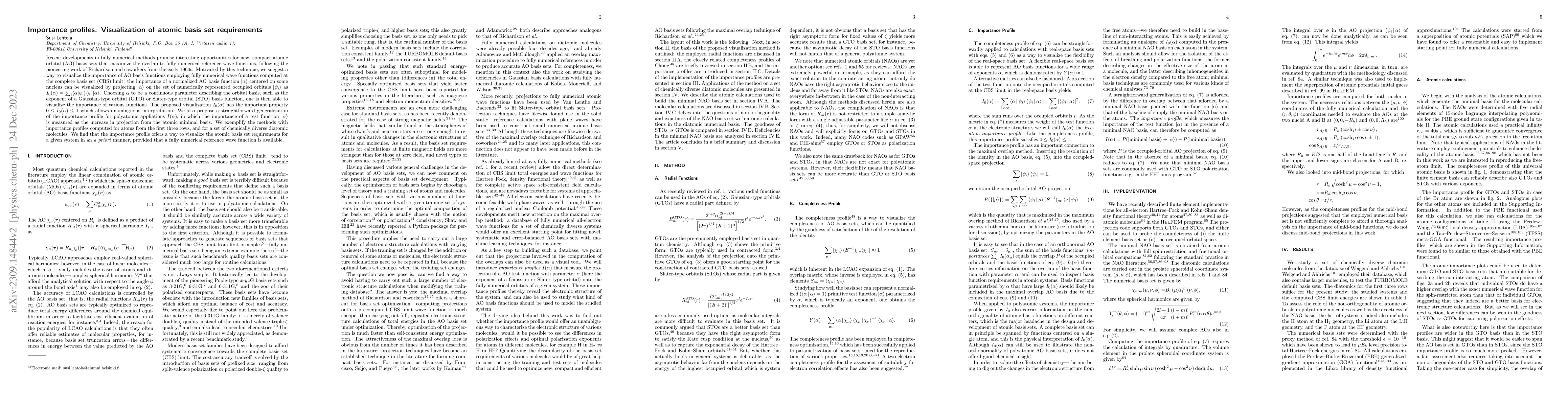 Thumbnail for Importance profiles. Visualization of atomic basis set requirements