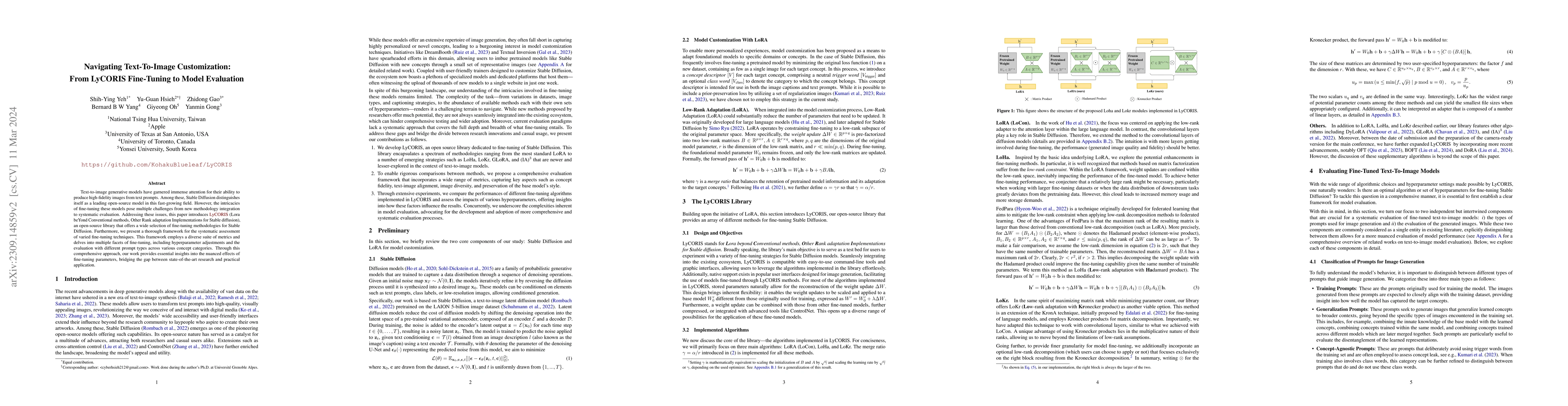 Thumbnail for Navigating Text-To-Image Customization: From LyCORIS Fine-Tuning to
  Model Evaluation