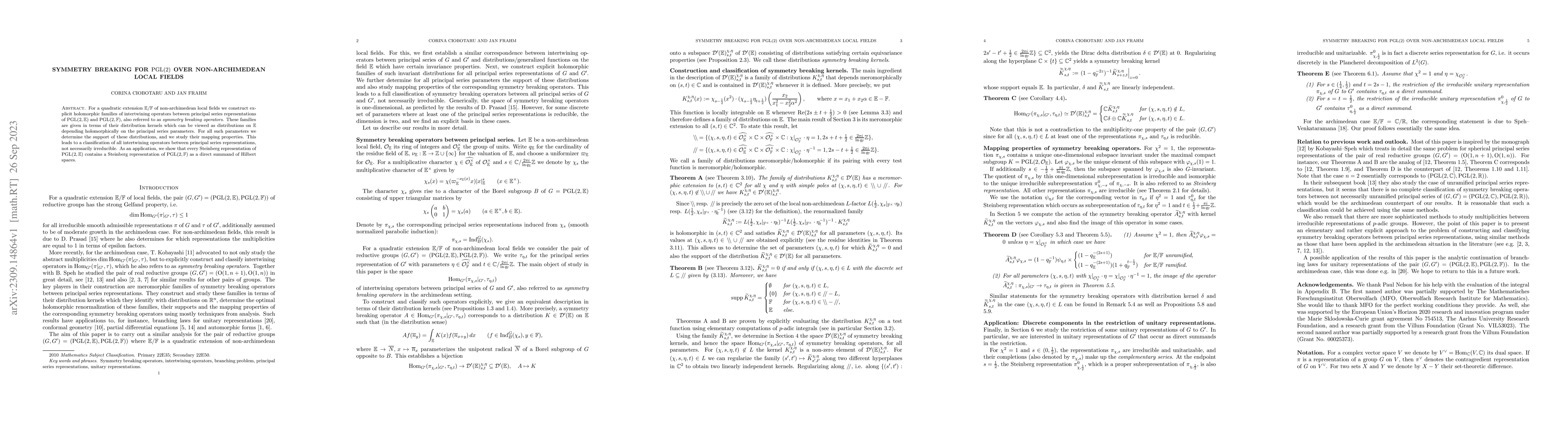 Thumbnail for Symmetry breaking for $\operatorname{PGL}(2)$ over non-archimedean local
  fields