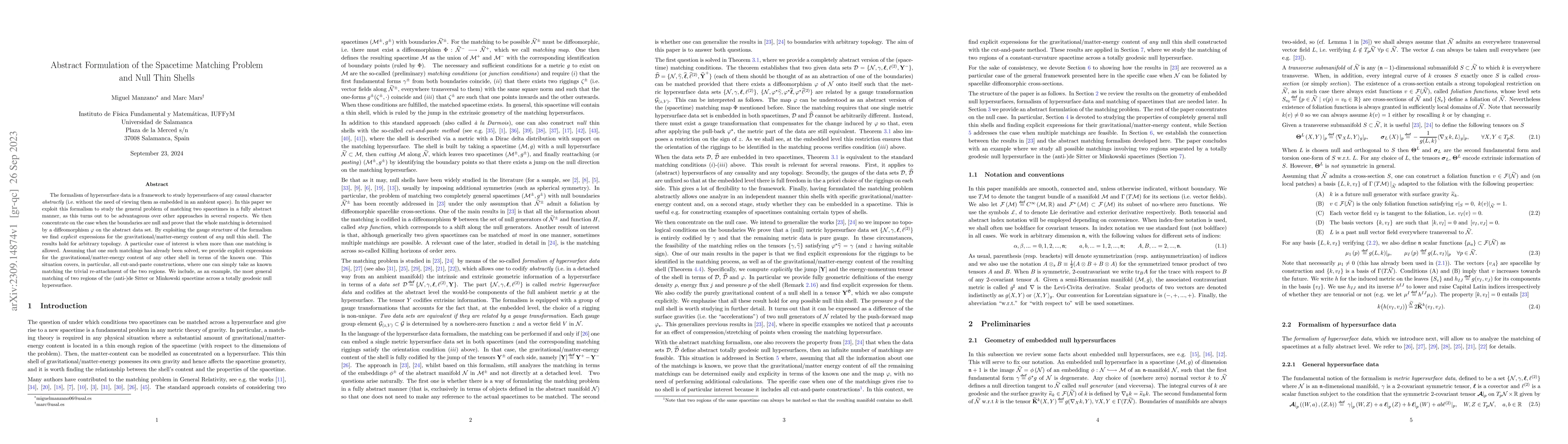 Thumbnail for Abstract Formulation of the Spacetime Matching Problem and Null Thin
  Shells