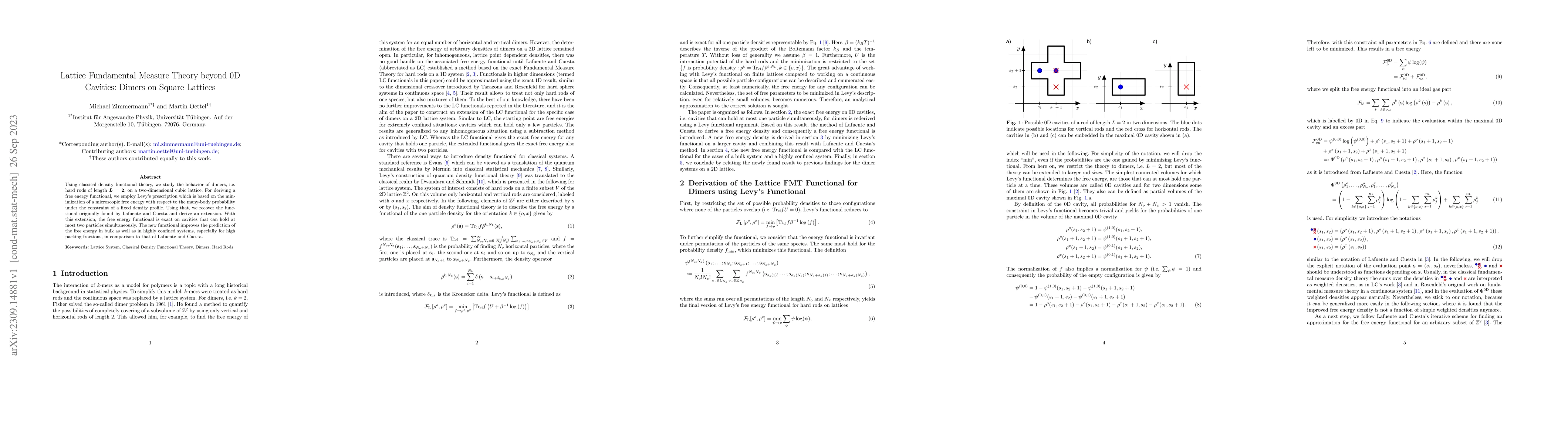 Thumbnail for Lattice Fundamental Measure Theory beyond 0D Cavities: Dimers on Square
  Lattices