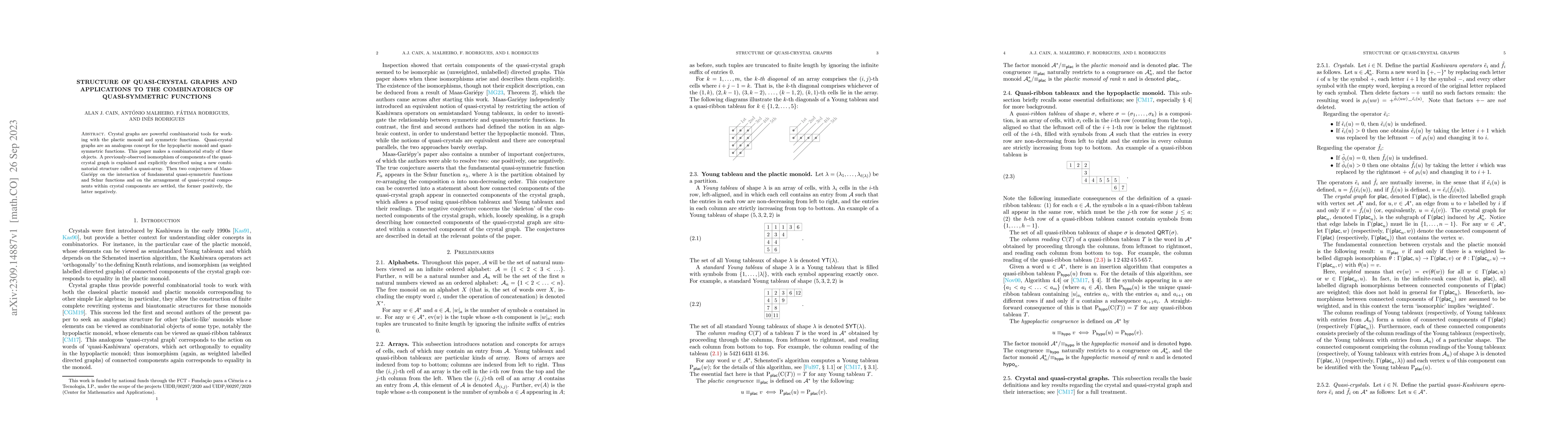 Thumbnail for Structure of quasi-crystal graphs and applications to the combinatorics
  of quasi-symmetric functions