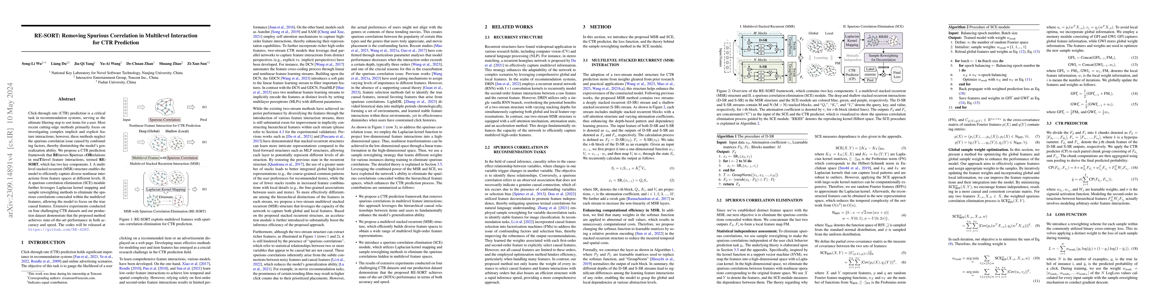 Thumbnail for RE-SORT: Removing Spurious Correlation in Multilevel Interaction for CTR
  Prediction