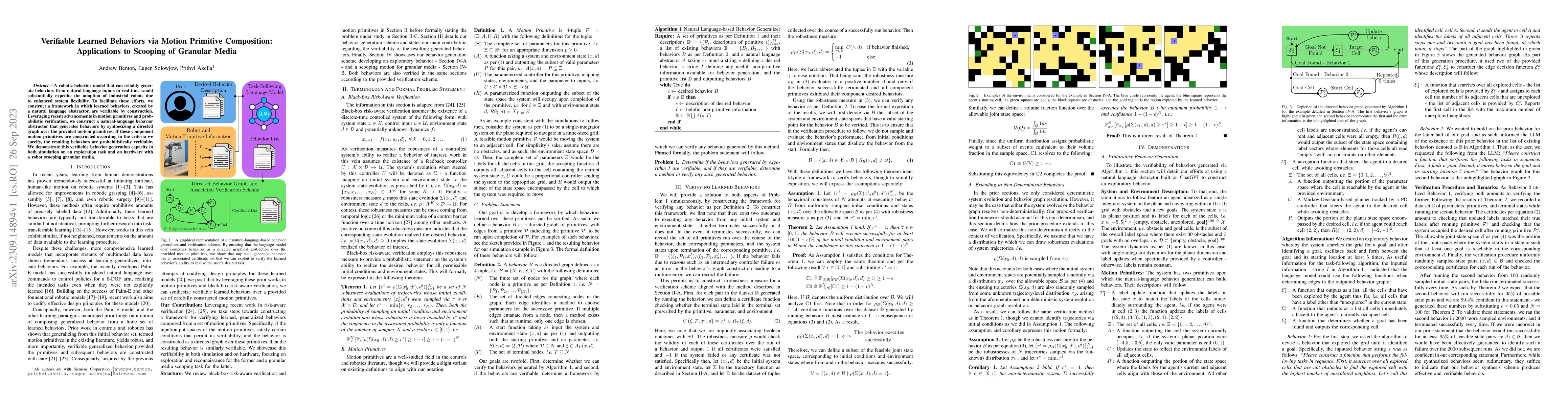 Thumbnail for Verifiable Learned Behaviors via Motion Primitive Composition:
  Applications to Scooping of Granular Media