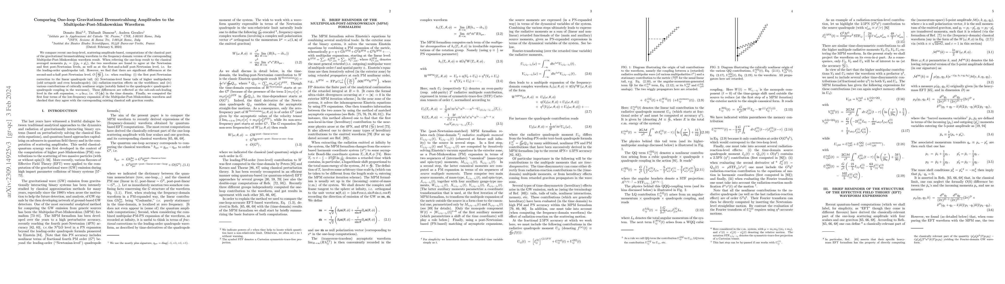 Thumbnail for Comparing One-loop Gravitational Bremsstrahlung Amplitudes to the
  Multipolar-Post-Minkowskian Waveform