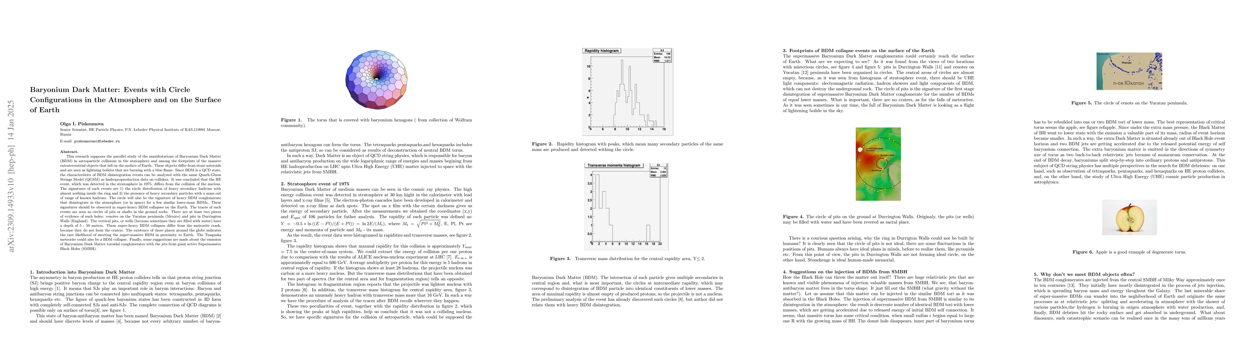 Thumbnail for Baryonium Dark Matter: Events with Circle Configurations in the
  Atmosphere and on the Surface of Earth