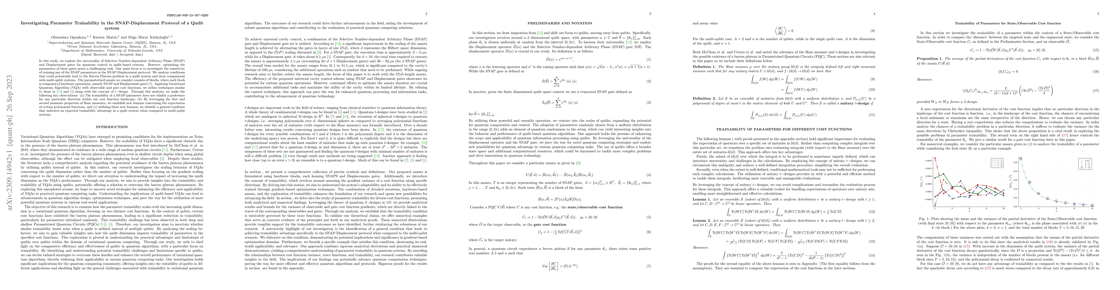 Thumbnail for Investigating Parameter Trainability in the SNAP-Displacement Protocol
  of a Qudit system