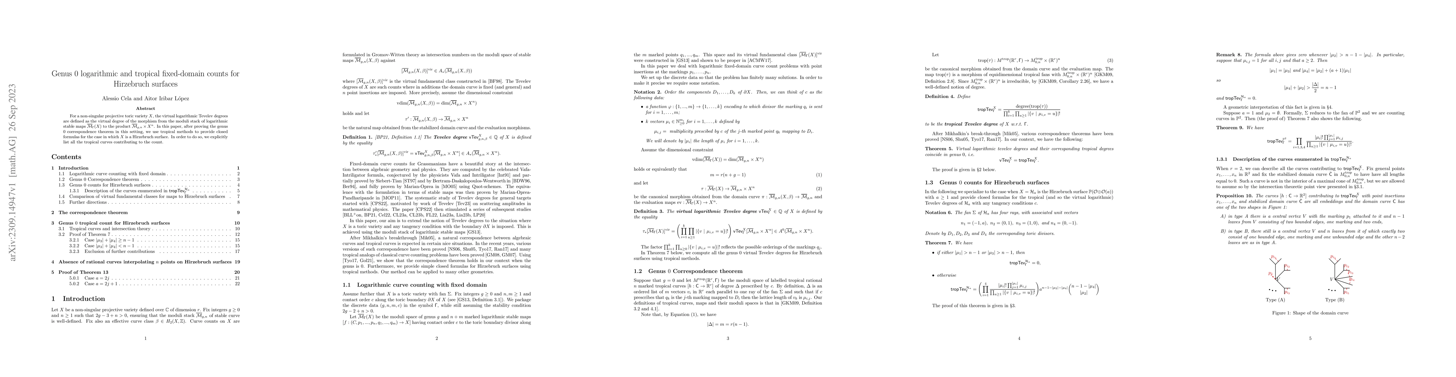 Thumbnail for Genus 0 logarithmic and tropical fixed-domain counts for Hirzebruch
  surfaces