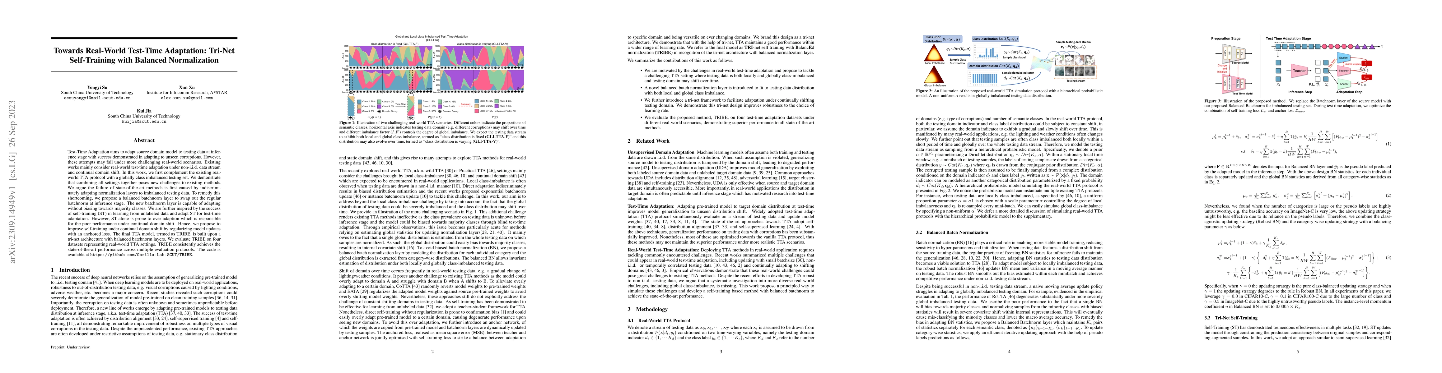 Thumbnail for Towards Real-World Test-Time Adaptation: Tri-Net Self-Training with
  Balanced Normalization