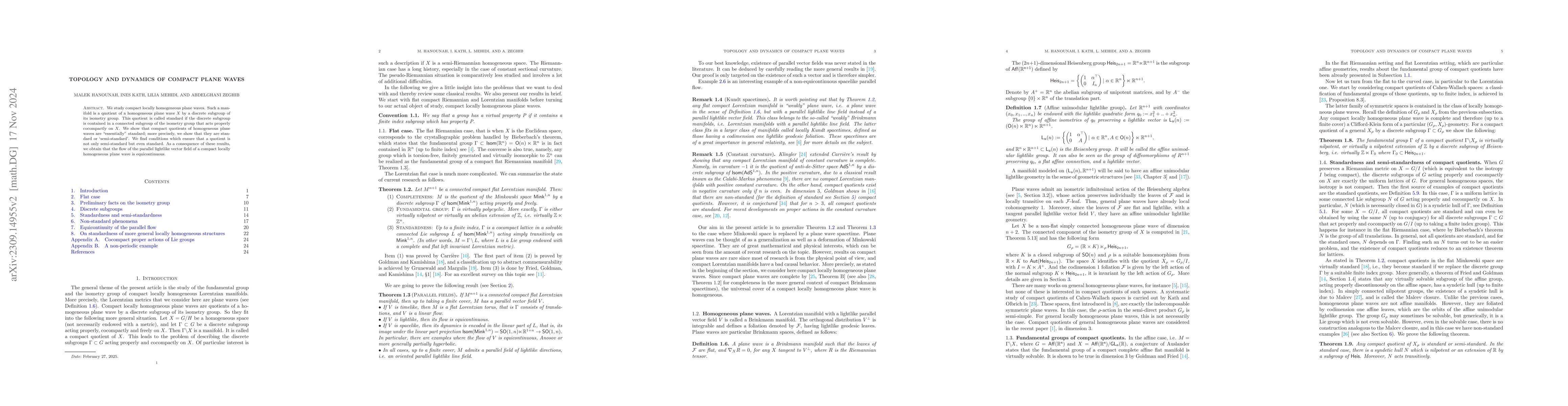 Thumbnail for Topology and Dynamics of compact plane waves