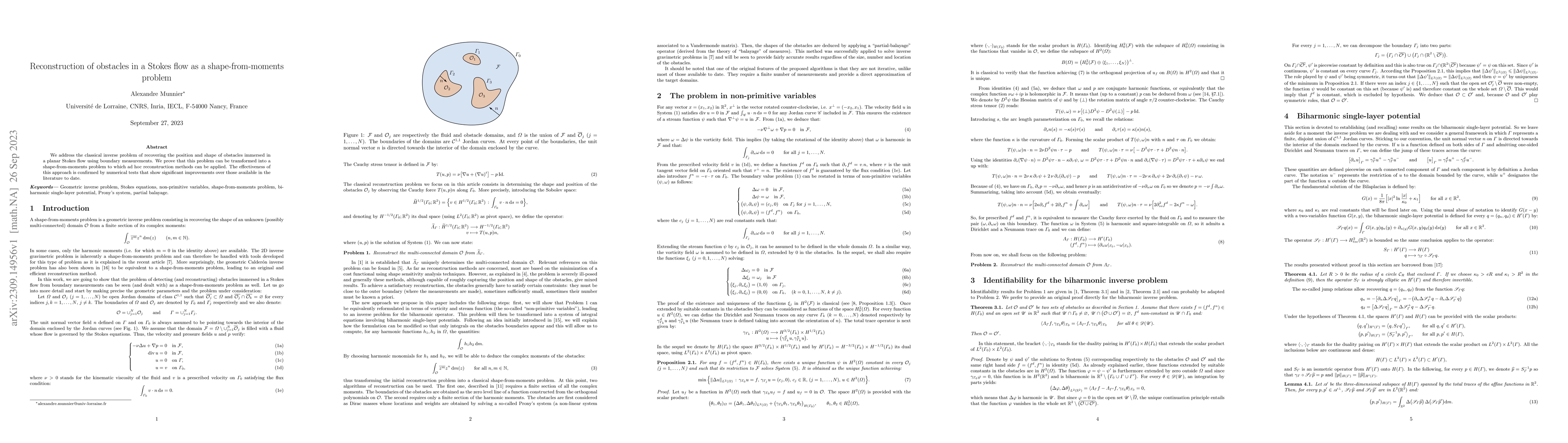 Thumbnail for Reconstruction of obstacles in a Stokes flow as a shape-from-moments
  problem
