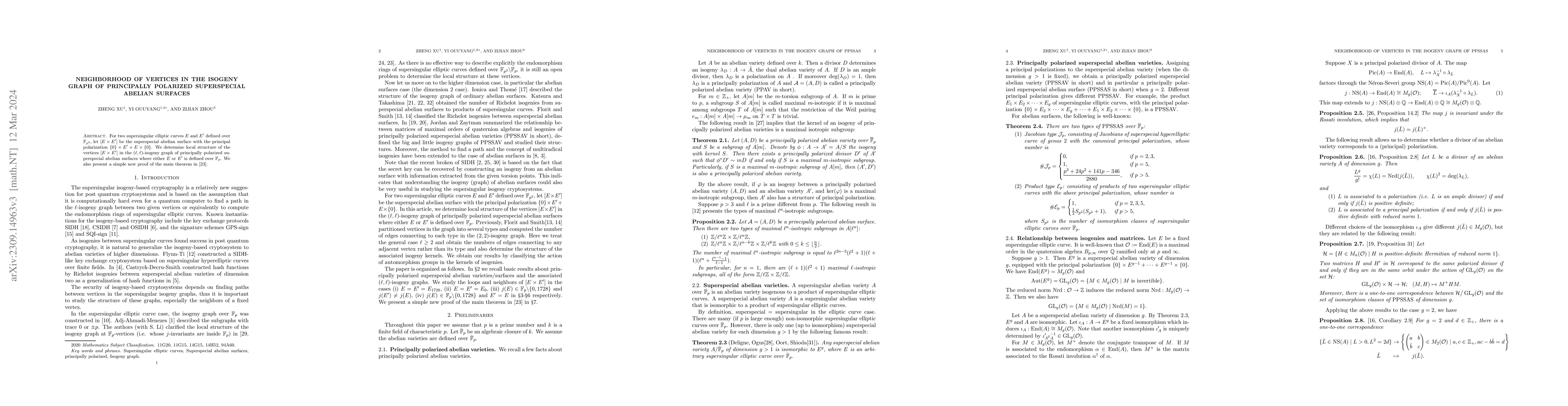 Thumbnail for Neighborhood of vertices in the isogeny graph of principally polarized
  superspecial abelian surfaces