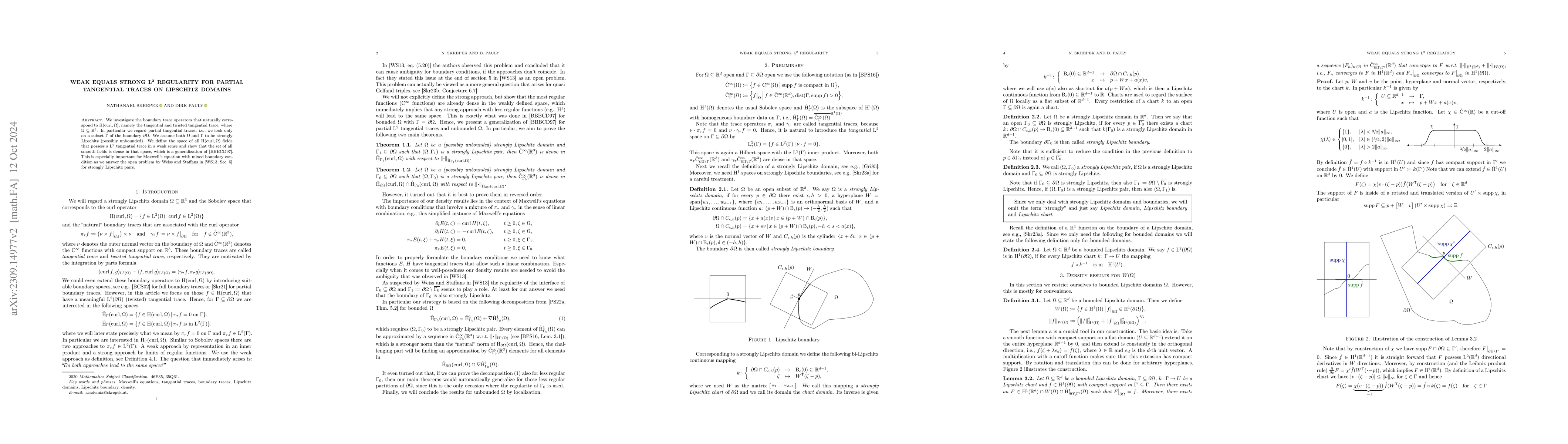 Thumbnail for Weak equals strong L2 regularity for partial tangential traces on
  Lipschitz domains