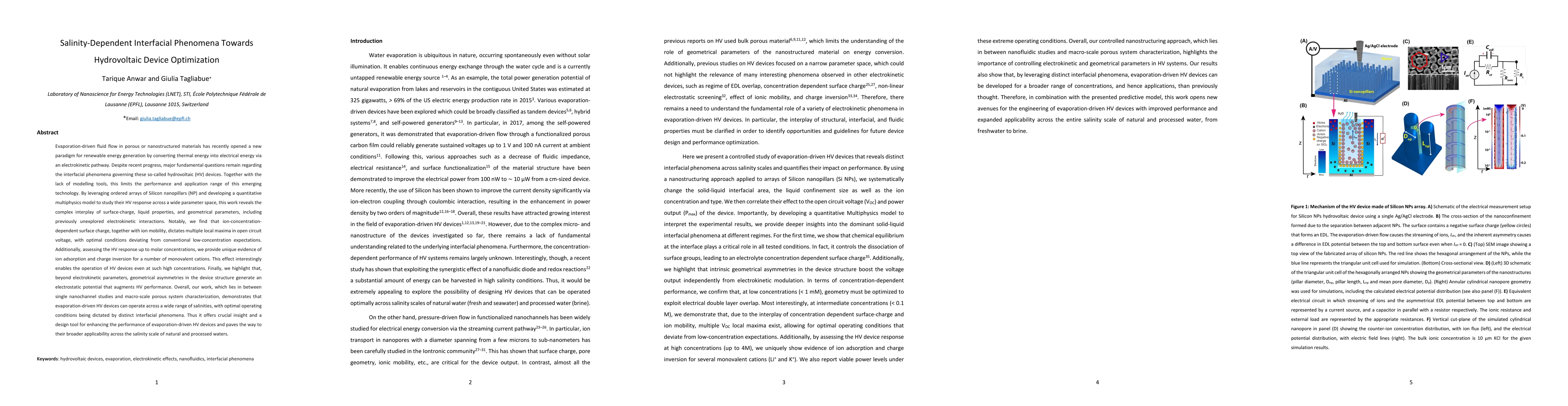 Thumbnail for Salinity-Dependent Interfacial Phenomena Towards Hydrovoltaic Device
  Optimization