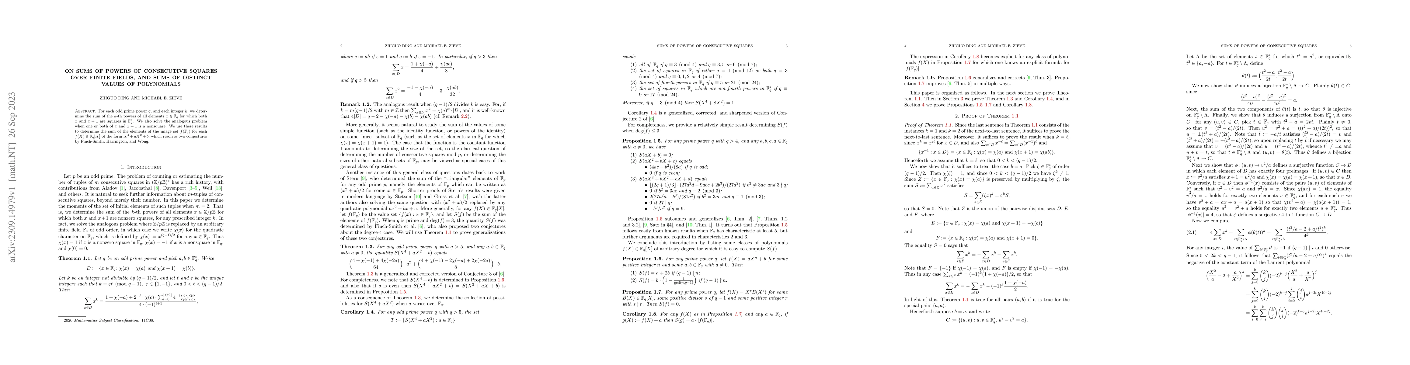 Thumbnail for On sums of powers of consecutive squares over finite fields, and sums of
  distinct values of polynomials