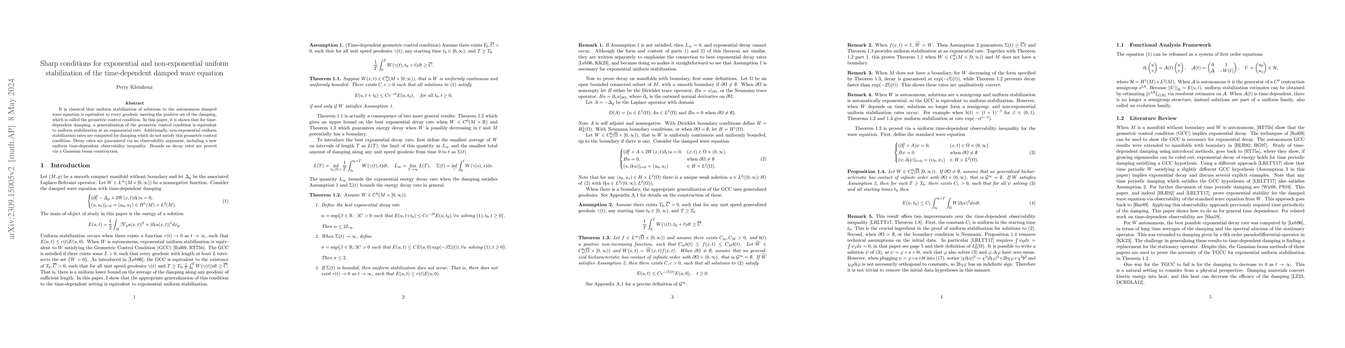 Thumbnail for Sharp conditions for exponential and non-exponential uniform
  stabilization of the time-dependent damped wave equation
