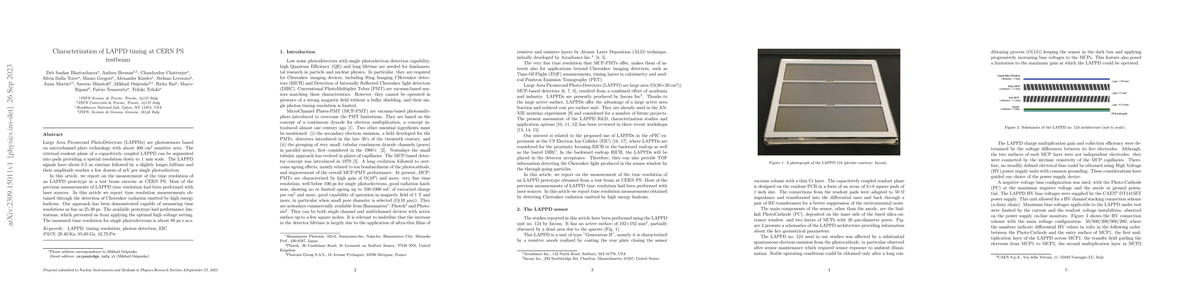 Thumbnail for Characterization of LAPPD timing at CERN PS testbeam