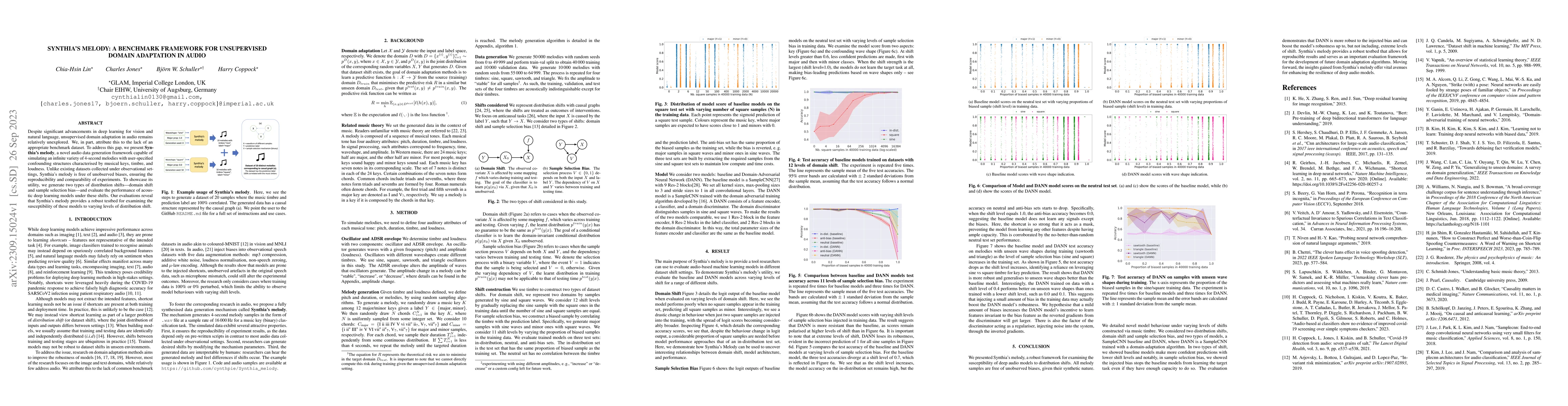Thumbnail for Synthia's Melody: A Benchmark Framework for Unsupervised Domain
  Adaptation in Audio