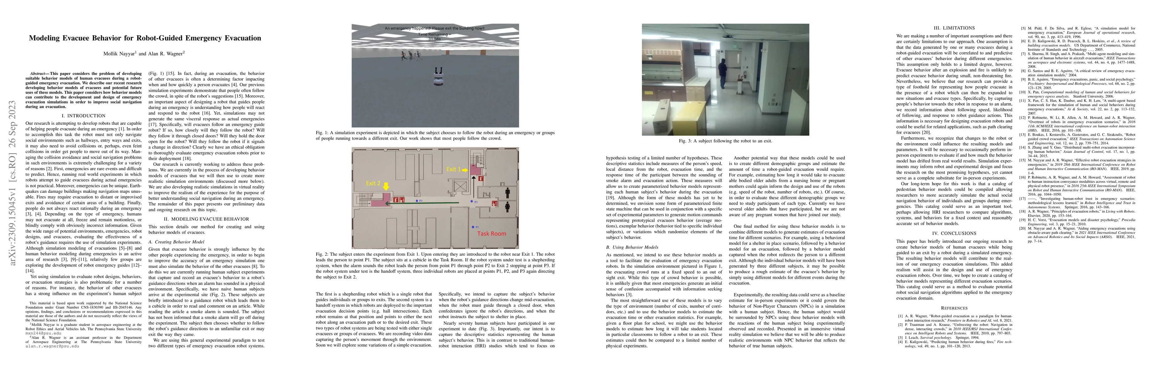 Thumbnail for Modeling Evacuee Behavior for Robot-Guided Emergency Evacuation