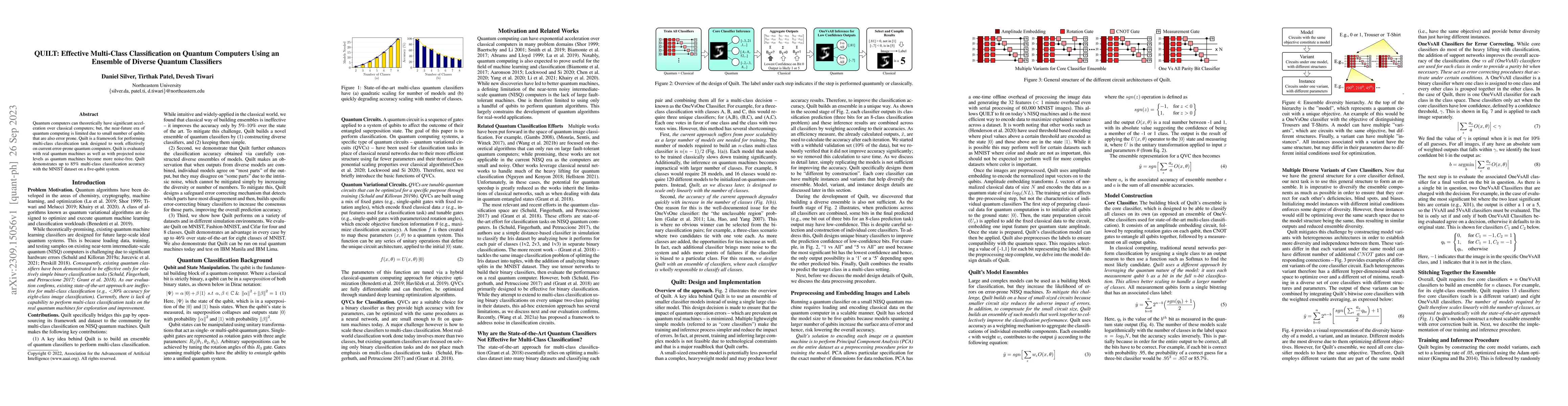Thumbnail for QUILT: Effective Multi-Class Classification on Quantum Computers Using
  an Ensemble of Diverse Quantum Classifiers