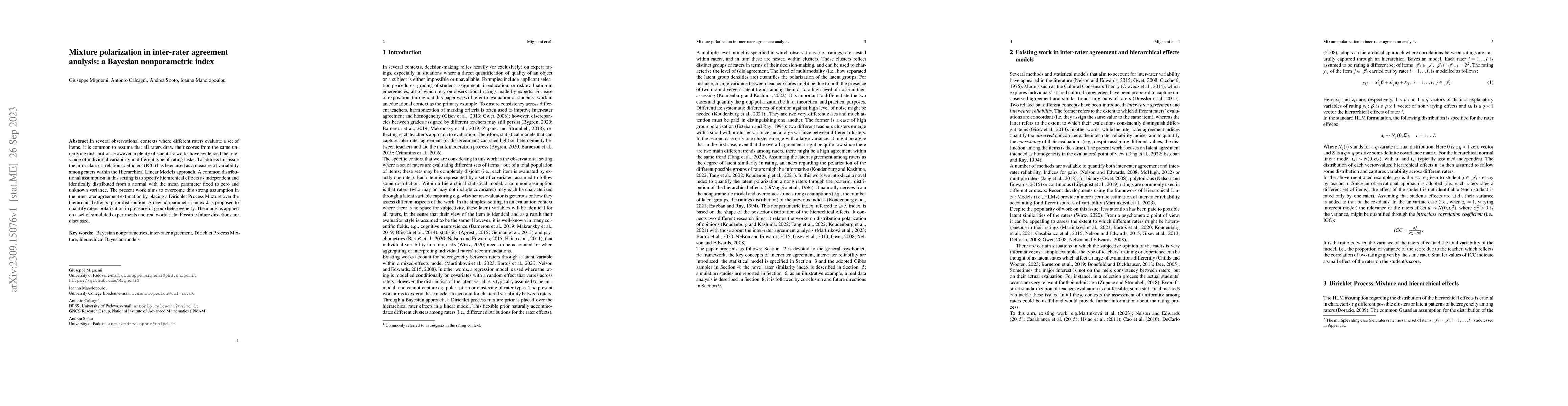 Thumbnail for Mixture polarization in inter-rater agreement analysis: a Bayesian
  nonparametric index