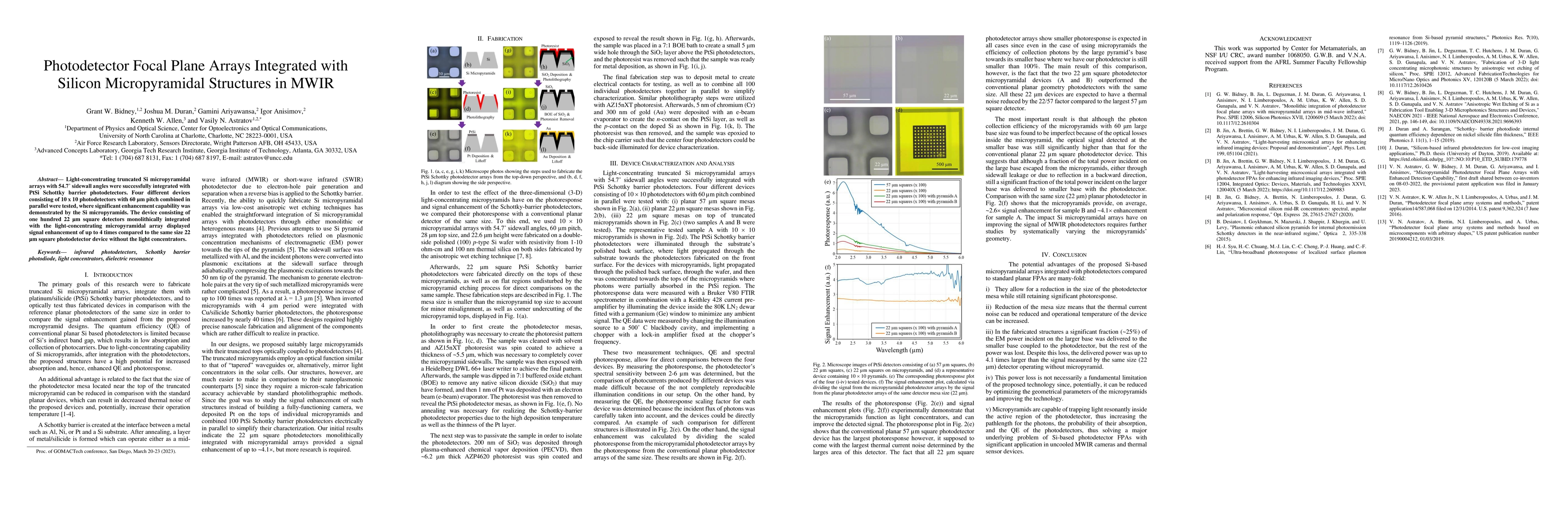 Thumbnail for Photodetector Focal Plane Arrays Integrated with Silicon Micropyramidal
  Structures in MWIR
