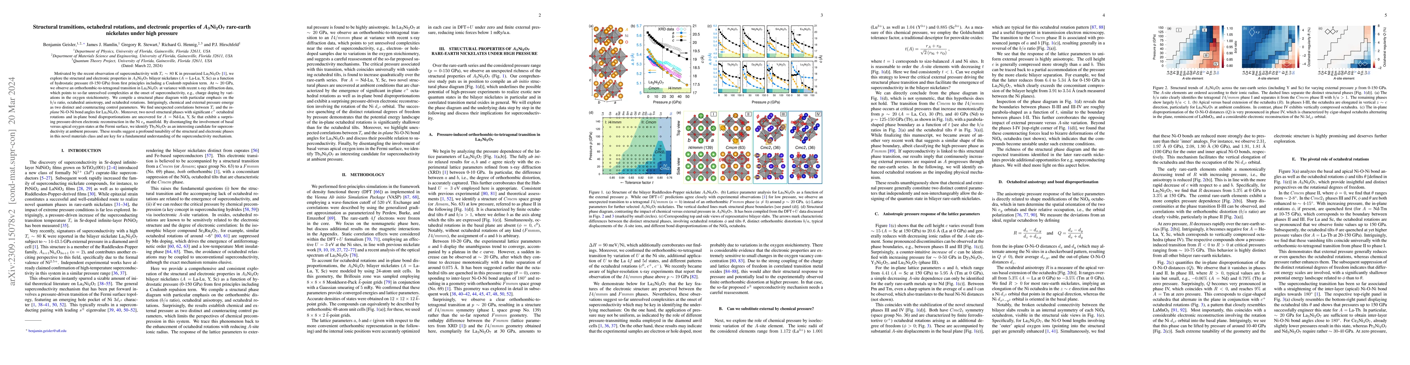 Thumbnail for Structural transitions, octahedral rotations, and electronic properties
  of $A_3$Ni$_2$O$_7$ rare-earth nickelates under high pressure