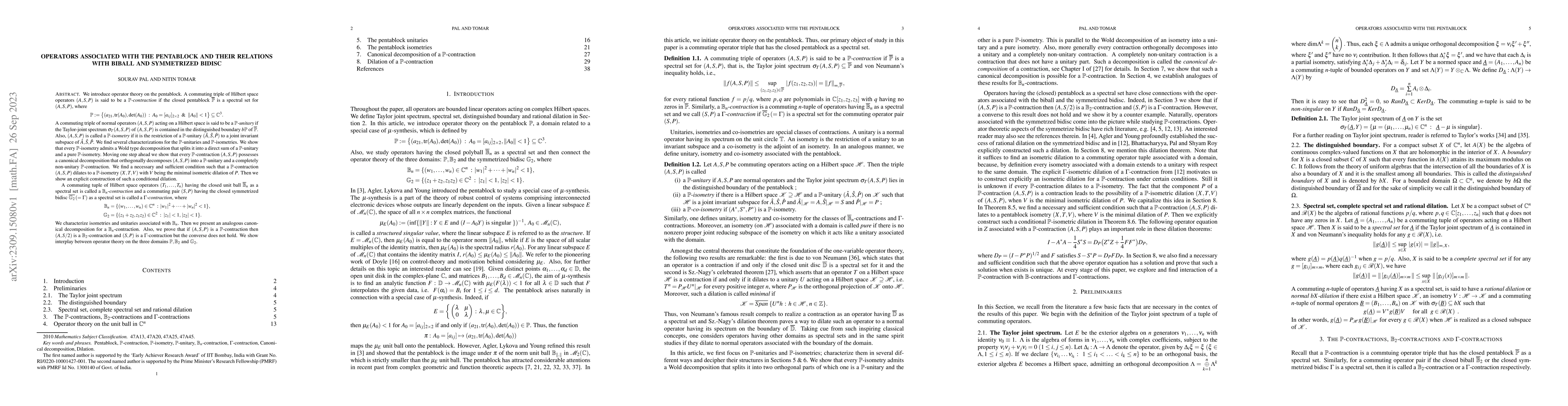Thumbnail for Operators associated with the pentablock and their relations with biball
  and symmetrized bidisc