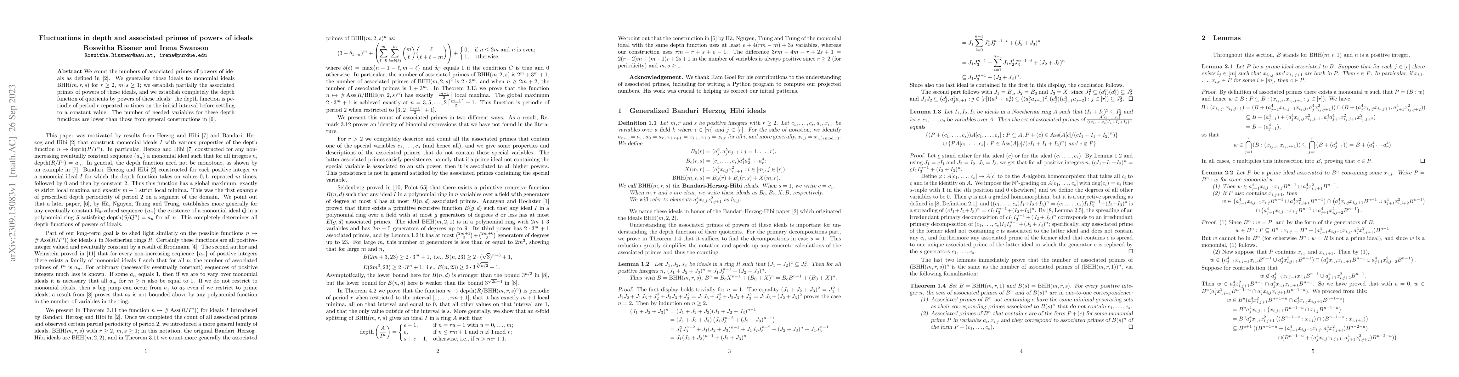 Thumbnail for Fluctuations in depth and associated primes of powers of ideals