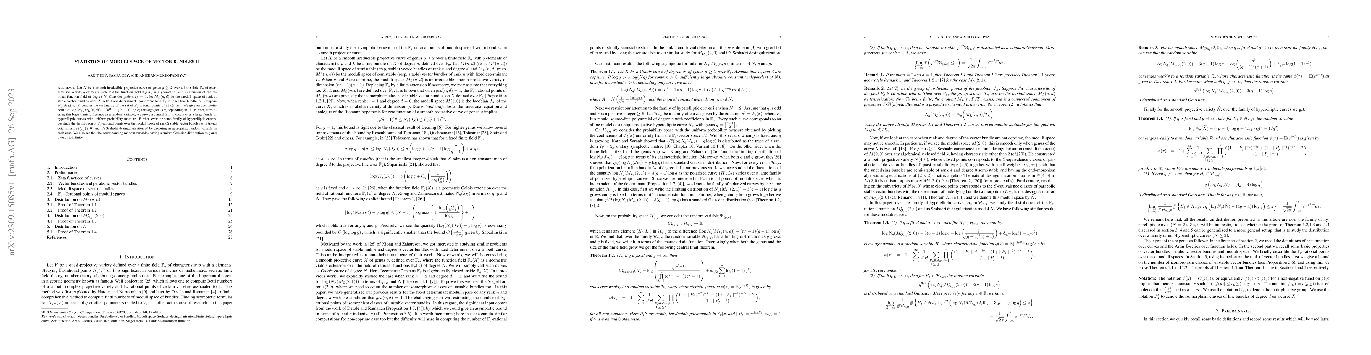 Thumbnail for Statistics of Moduli Space of vector bundles II
