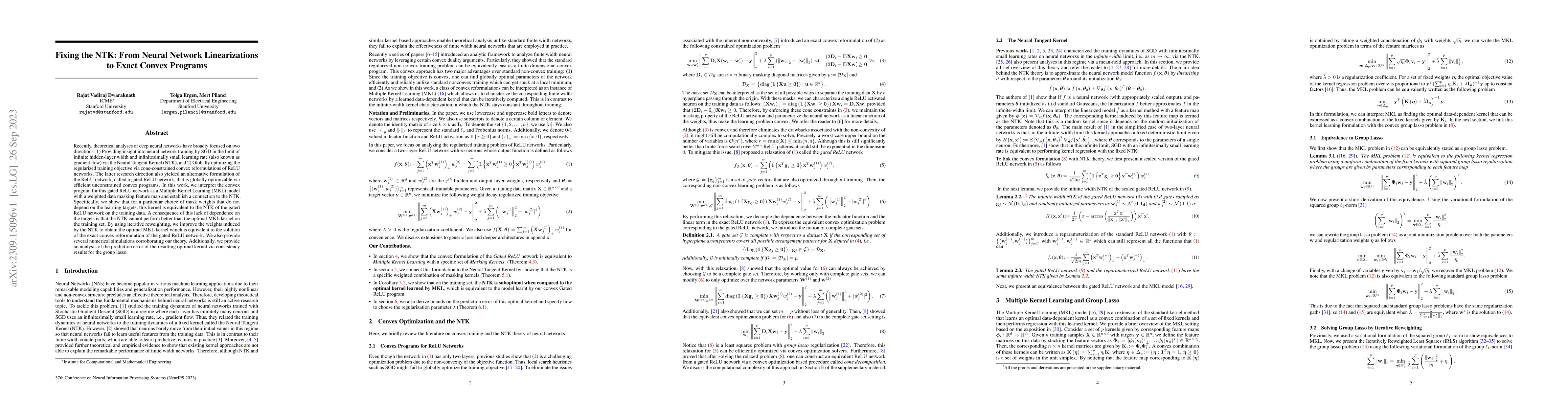 Thumbnail for Fixing the NTK: From Neural Network Linearizations to Exact Convex
  Programs