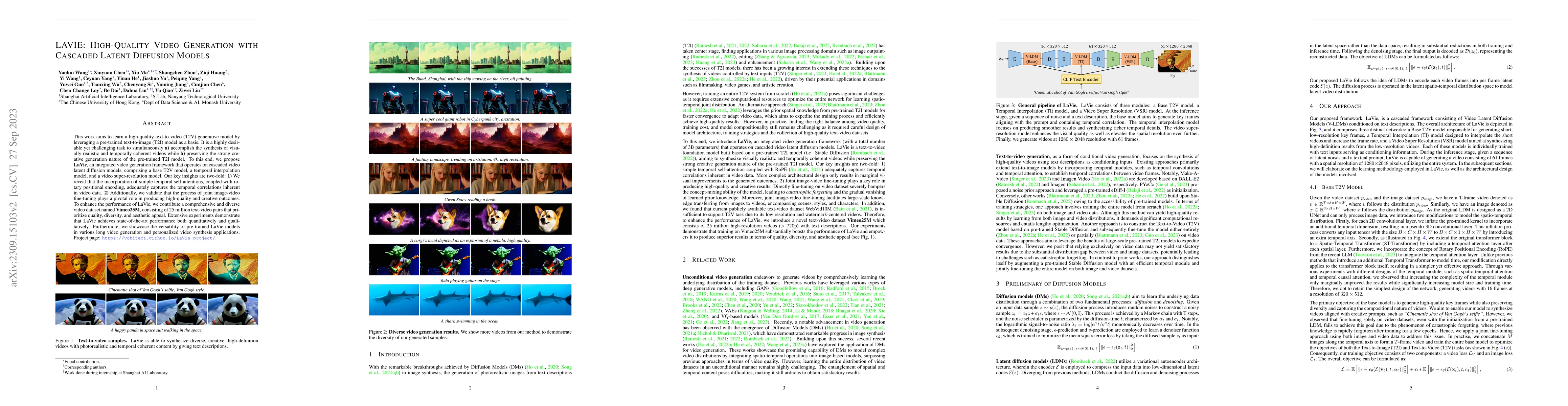 Thumbnail for LAVIE: High-Quality Video Generation with Cascaded Latent Diffusion
  Models