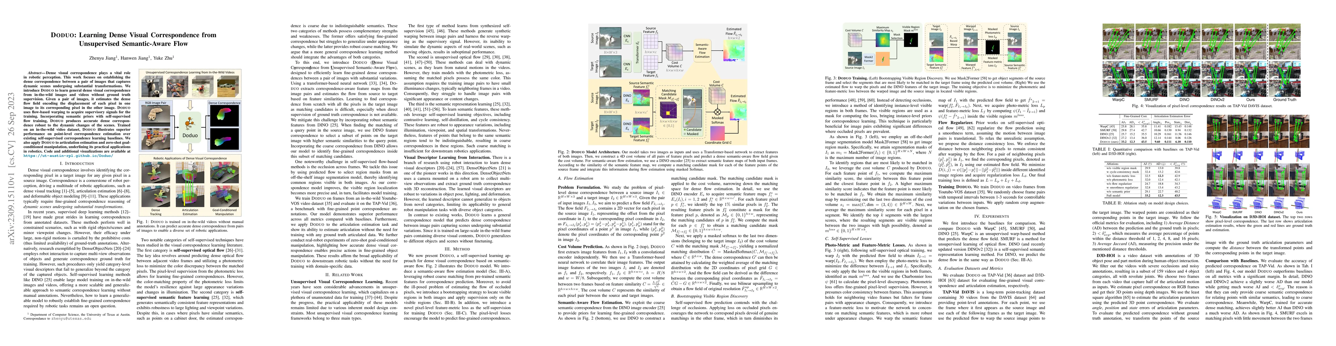 Thumbnail for Doduo: Learning Dense Visual Correspondence from Unsupervised
  Semantic-Aware Flow
